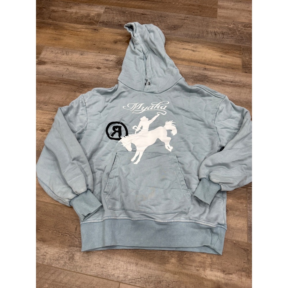 Myaka Light Blue Graphic Cowboy Horse Pullover Hoodie Sweatshirt Mens‎ Large